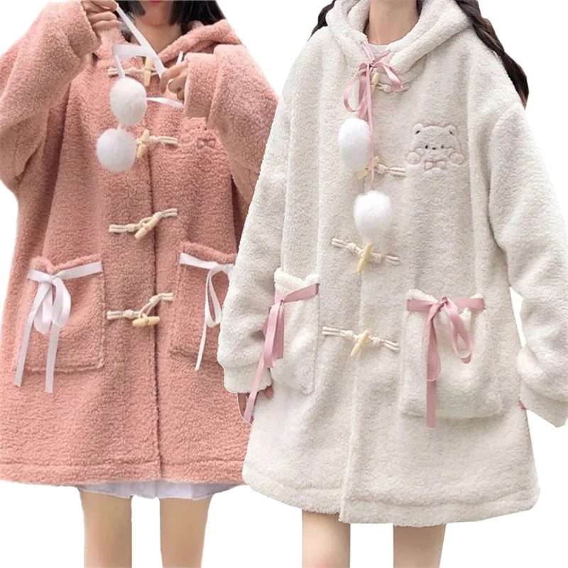 

Autumn and winter Korean version loose and gentle wind small man anti lamb wool thickened lovely cotton coat, warm Hooded Coat