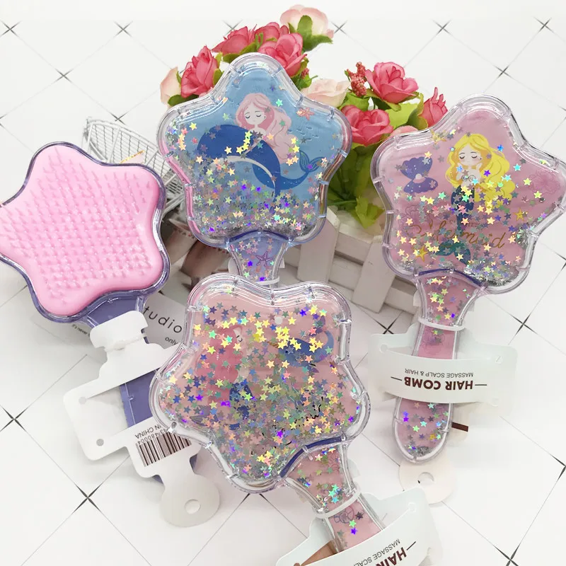 1 шт. Расческа с рисунком русалки и звезды блестками массажная детская расческа