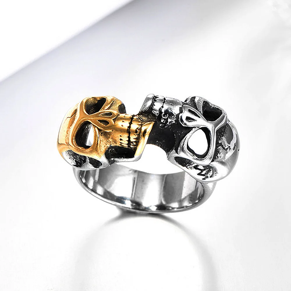 Мужское кольцо с двойным черепом в готическом стиле | Украшения и аксессуары