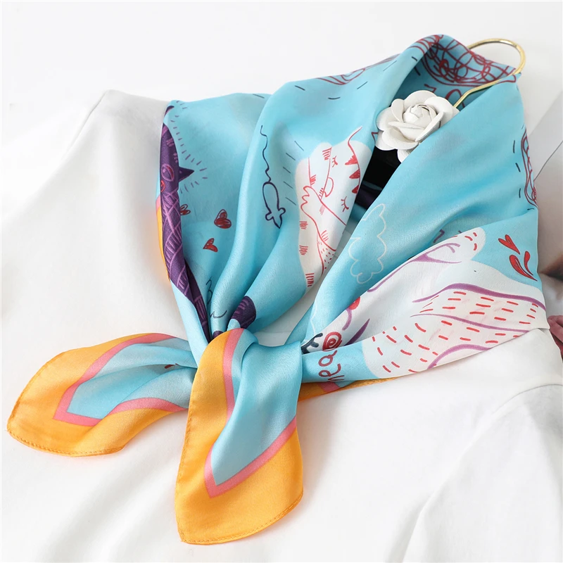 2021 Новый мультяшный Шелковый квадратный шарф женская модная Бандана шейный