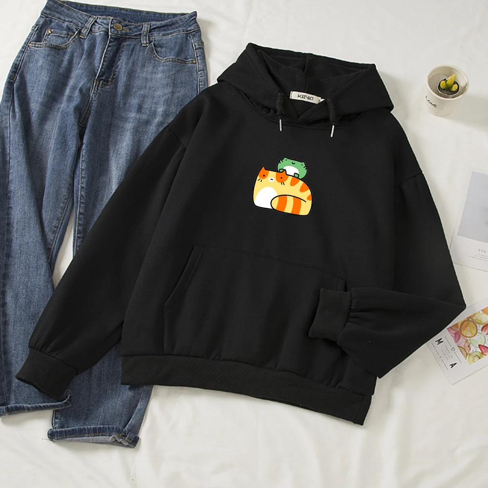 

Women Hoodies Frog Sweatshirt Sweat Animal Cartoon Hooded Jacket Women Tops Winter Autumn Thick Loose Harajuku Kawaii Cat Hoodie