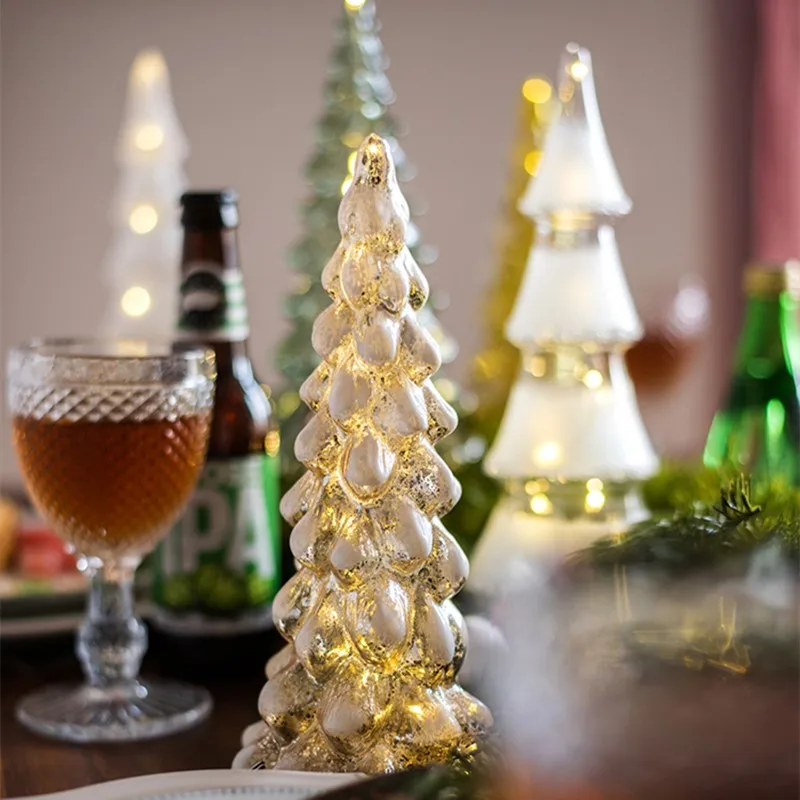Стеклянная Рождественская елка светодиодная украшение стола маленький Ночной