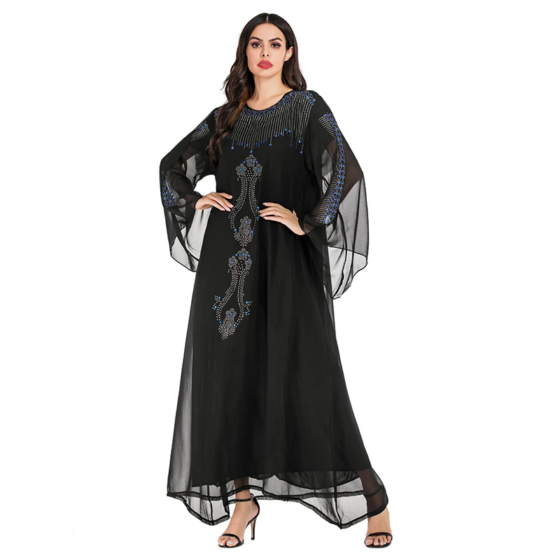 Элегантное мусульманское шифоновое платье Abaya Arab Singapore с длинными рукавами