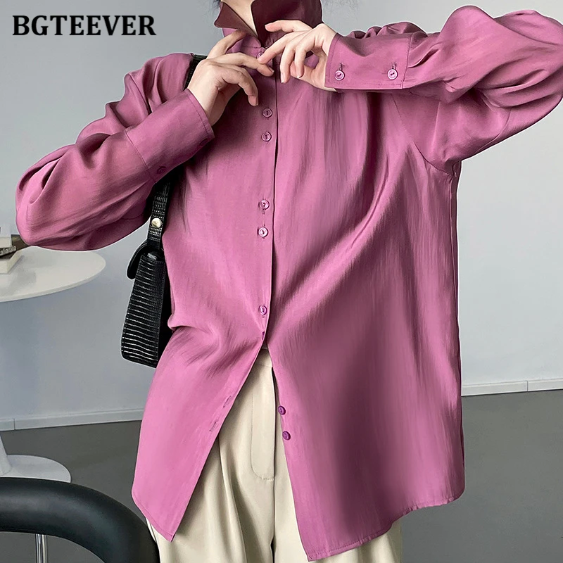 

BGTEEVER Spring Loose Lapel Female Shirts Blouses Long Sleeve Single-breasted Elegant Women Tops Blusas 2022