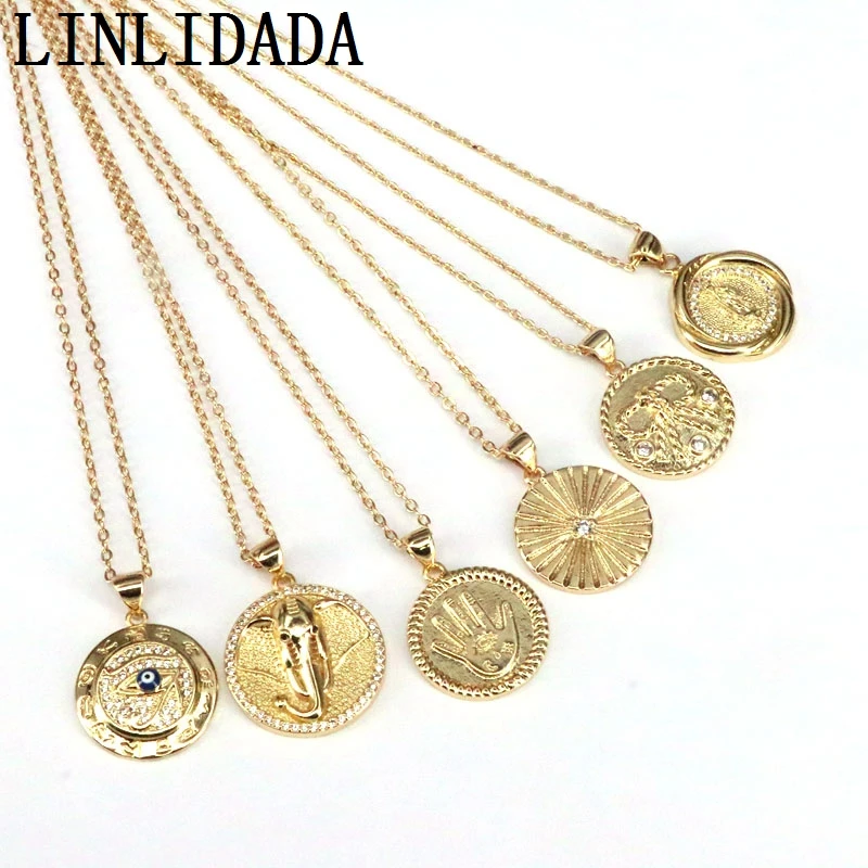 

10Pcs Fashion Pendant Necklace Gold Color CZ Paved Mix Style Metal Necklaces Fashion Accessory Party Jewelry