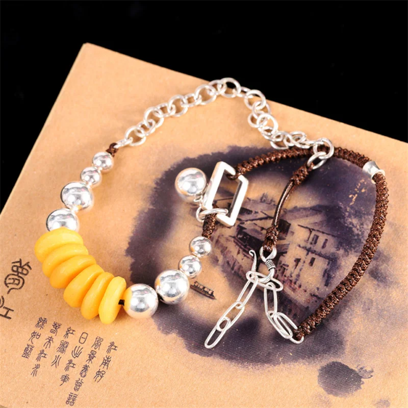 ?? Uglyless天然鶏油アンバーペンダント女性のための非対称ロープピンチェーンネックレス925シルバージュエリー + チェーン