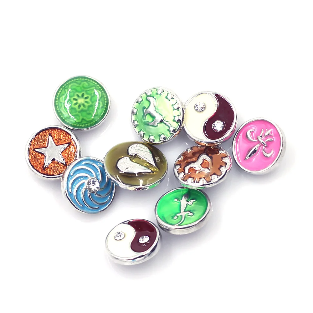 

10PCS 12mm Mixed Enamel Pattern Metal Round Snap Press Buttons DIY Crafts Scrapbooking Gift Charm Jewelry Changement Accessories