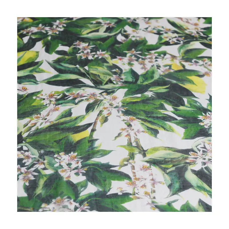 

Green pear digital printing silk chiffon fabric thin summer silk elegant dress fabric