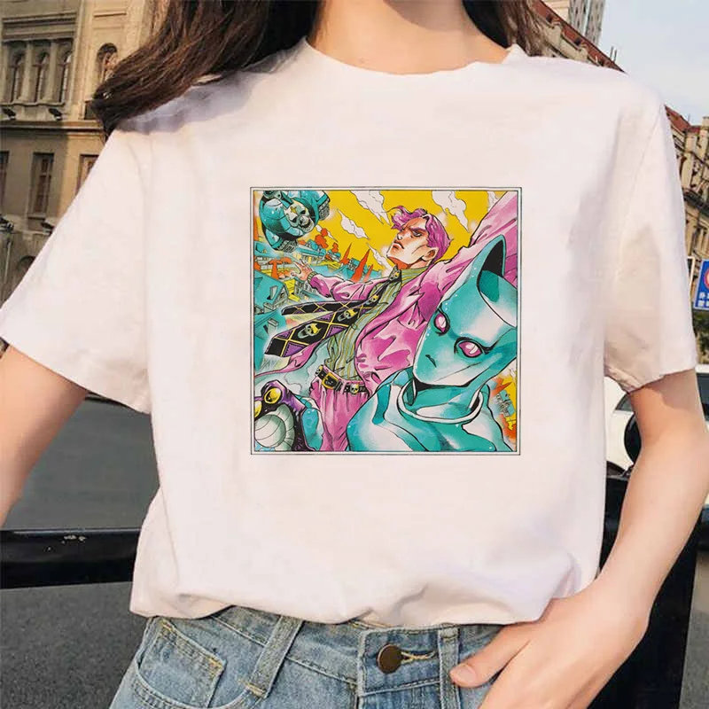 Японское аниме JoJo Необычные Приключения Забавные футболки для мужчин и женщин с принтом Футболка Повседневная Jojo футболка хип-хоп топ тройники Женские
