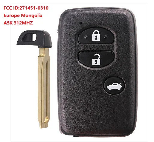 Смарт ключ KEYECU с 3 кнопками ASK 312 МГц для Toyota Camry Crown Mark X Majesta P/N: 271451 0310|Ключ от авто| |