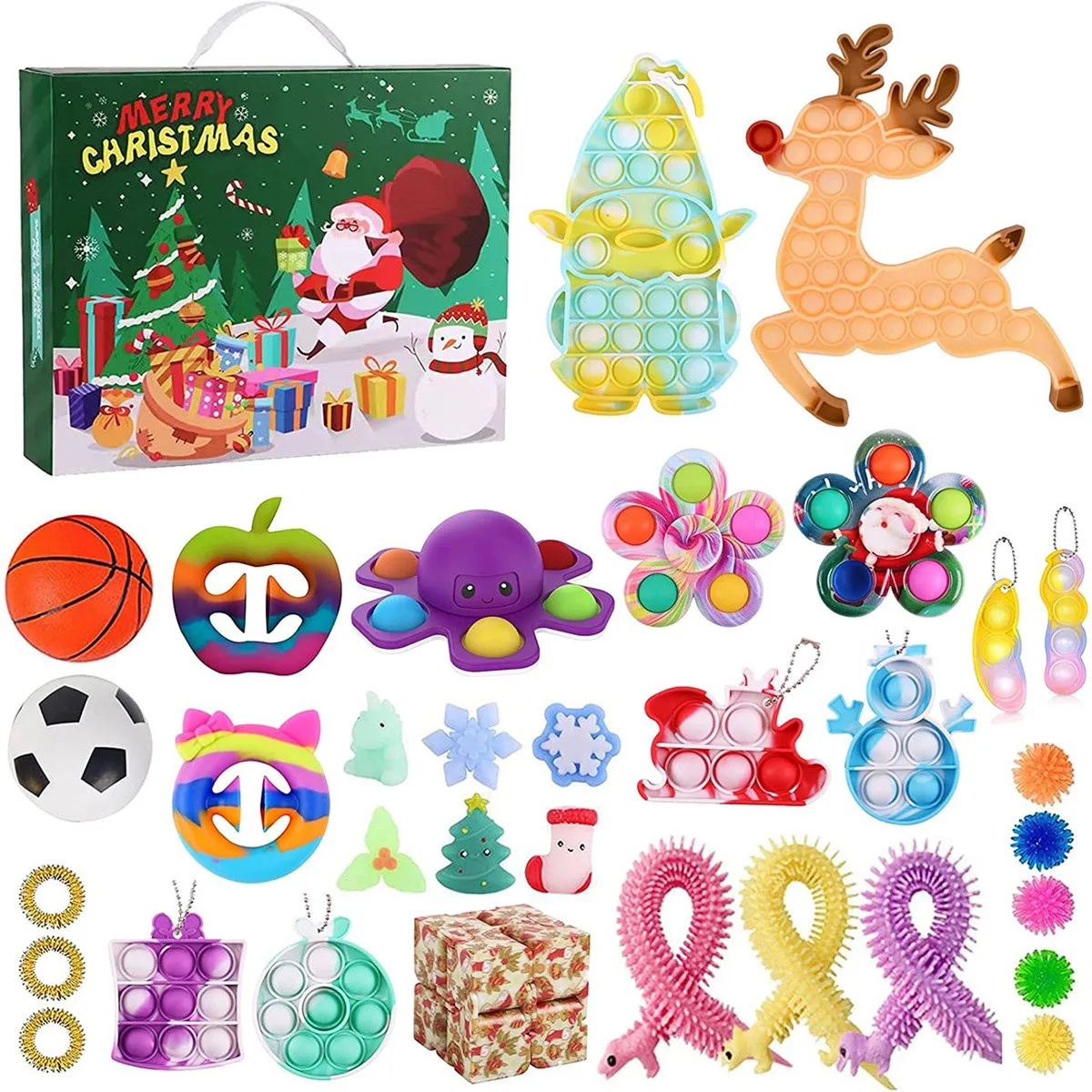 

24 дня, рождественские игрушки-фиджеты с календарем, набор антистрессовых игрушек, игрушка-фиджет для снятия стресса, Рождественская коробк...