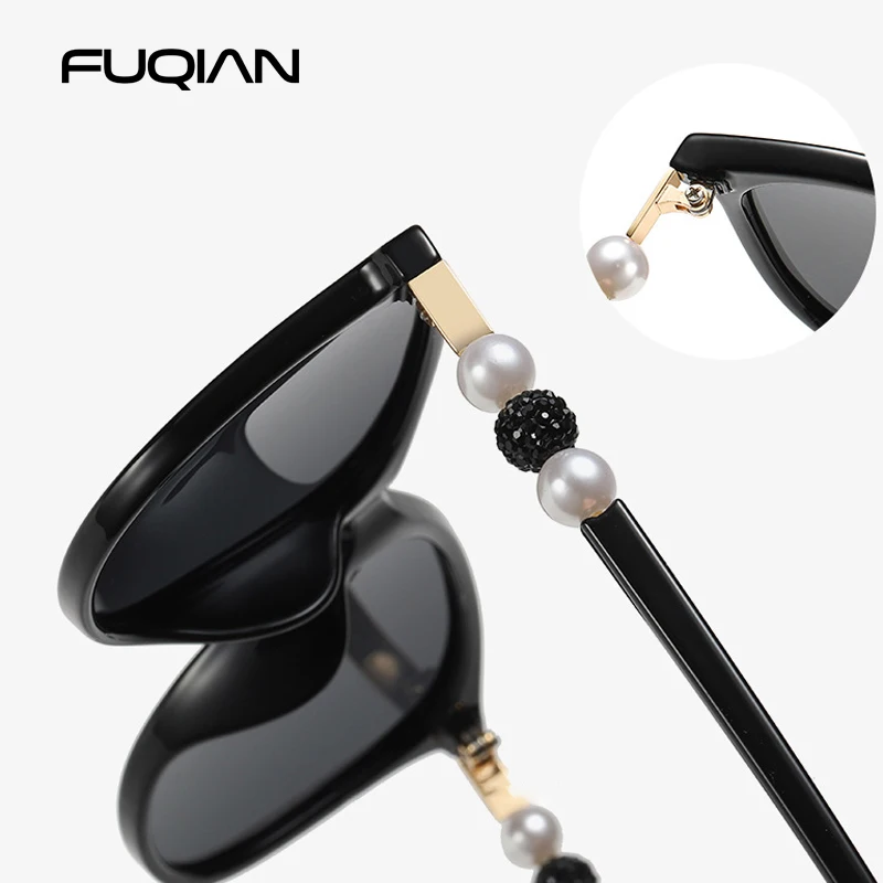 Женские солнцезащитные очки FUQIAN большие квадратные поляризационные с жемчугом
