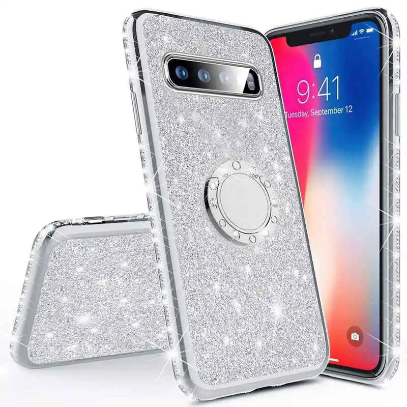 Блестящий чехол с кольцом для Samsung Galaxy S10 из мягкого ТПУ блестками S8 S9 Plus S10e A10 A20 A20E