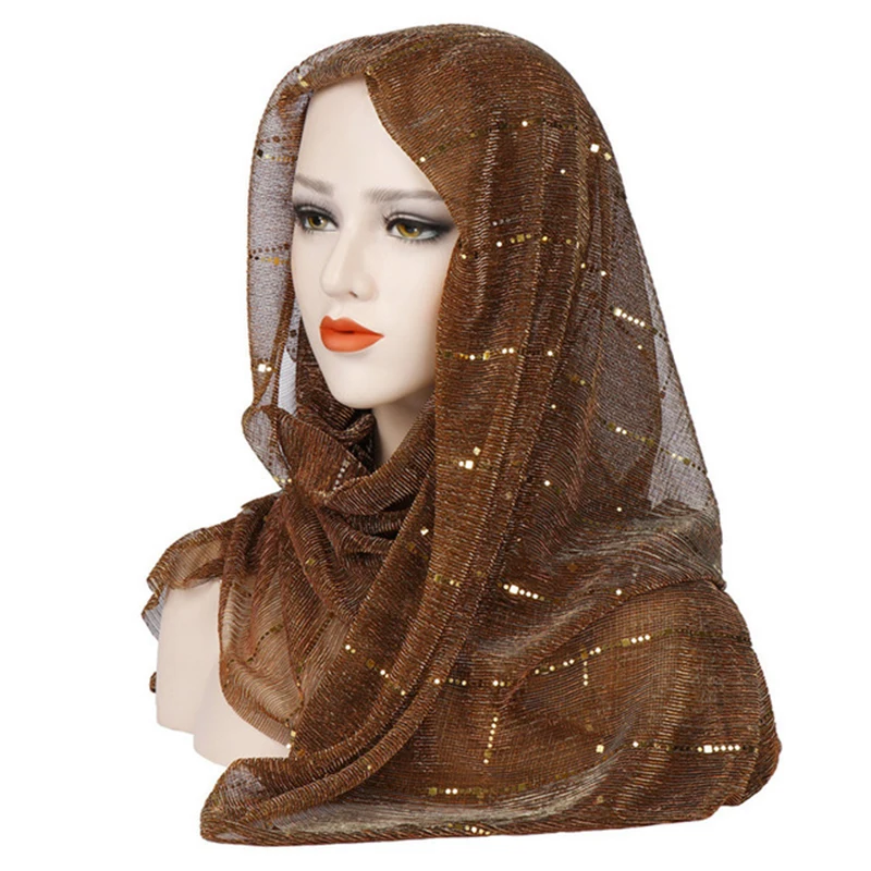 

Muslim Women Hijab Head Coverings Sequins Scarf Islamic Headscarf Turkish Islam Turban Bandana Women Foulard Hijab