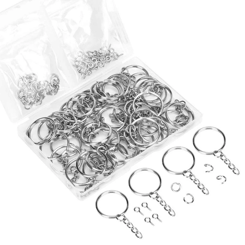 

150Pcs/Box Screw Eye Pin Key Chains with Open Jump Ring Chain Extender Eye Pins Split Keyring DIY Jewelry Making Finding