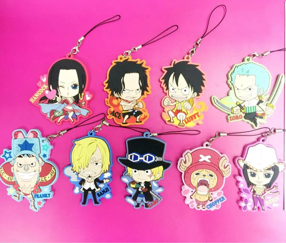 9 шт./компл. фигурки Luffy Chopper Zoro BROOK Ace Boa Hancock подлинные из ПВХ ремешок для