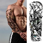 Водостойкая временная татуировка-наклейка, волк, демон, глаз, римские часы, полная рука, большая поддельная татуировка, флэш-тату для мужчин, женщин, мужчин