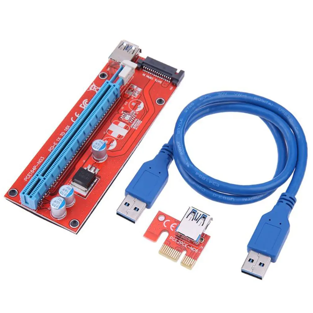 

60cm PCEI64P-N03 007S PCI-E Extender Riser Card PCI Express 1X to 16X Raiser Board USB 3.0 Cable SATA Power Cord for BTC Mining