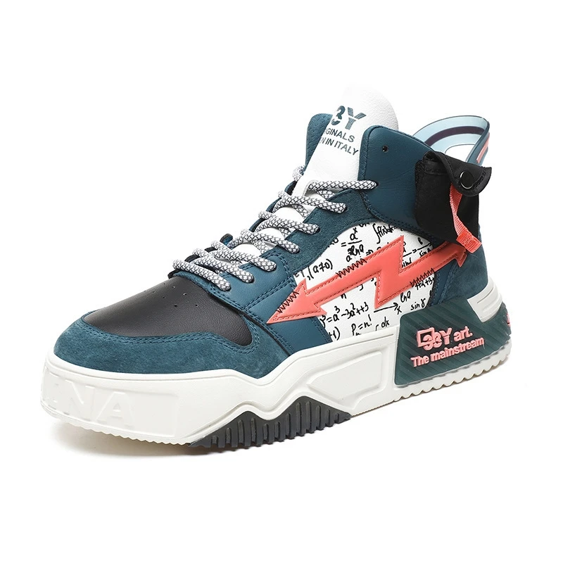 

SONECHOKI High Top Skateboarding Shoe Men Hard-Wearing Sneaker Outdoor Trainer Lace Up Gym Sport Walking Shoes Reflective Vamp