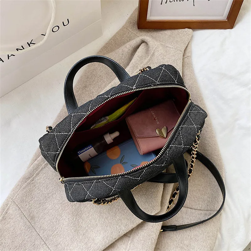 

TOYOOSKY Lattice Large Tote Bag 2020 Fashion New High Quality Denim Canvas Women's Designer Handbag High Capacity Shoulder Bags