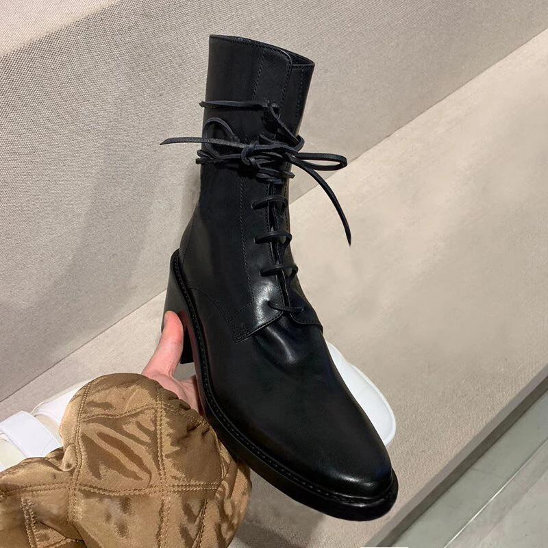 Scarpe donna/зимние женские ботильоны; однотонная черная модная женская обувь в римском стиле на шнуровке; Botines Mujer;
