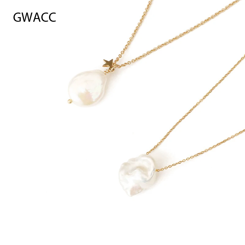 

INKDEW 2019 Korea Natural Pearls Baroque Pendants Necklaces For Women Girls Elegant Irregular Pearls Brass Fashion Jewelry boho