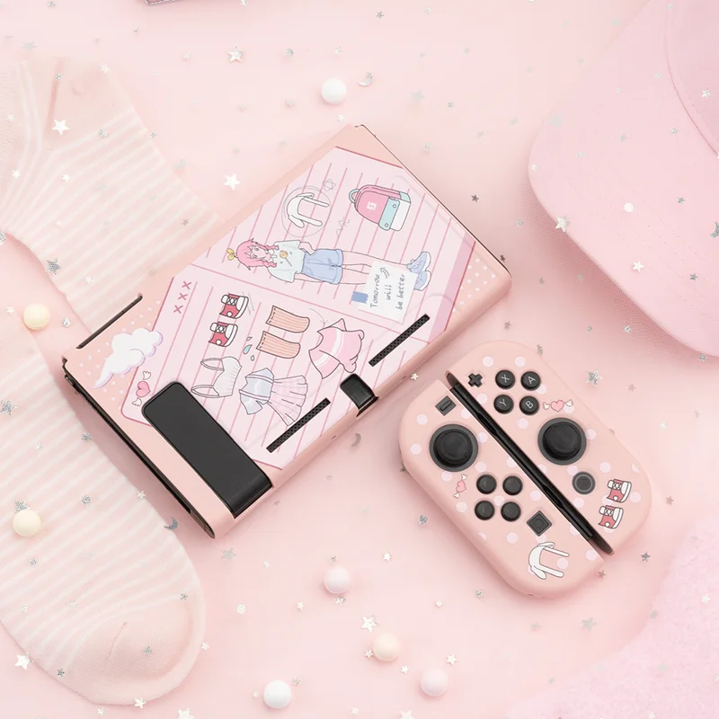 

Geekshare Nintendo Switch Outfit Cartoon Dress Up Games TPU Pink Girl Soft Cover Back Girp Shell For Nintend Switch