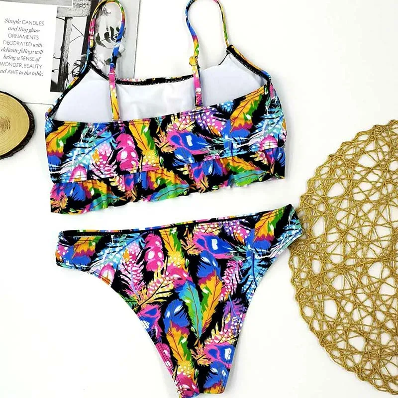 

Sexy Ruffle bikinis swimsuit 2020 mujer new print two piece bathing suit High quality swimwear women summer beachwear biquini