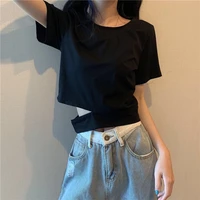 woman tshirts 2021 summer stripes short sleeve sexy hollow out t shirts women cotton shirt crop tops streetwear mujer camisetas