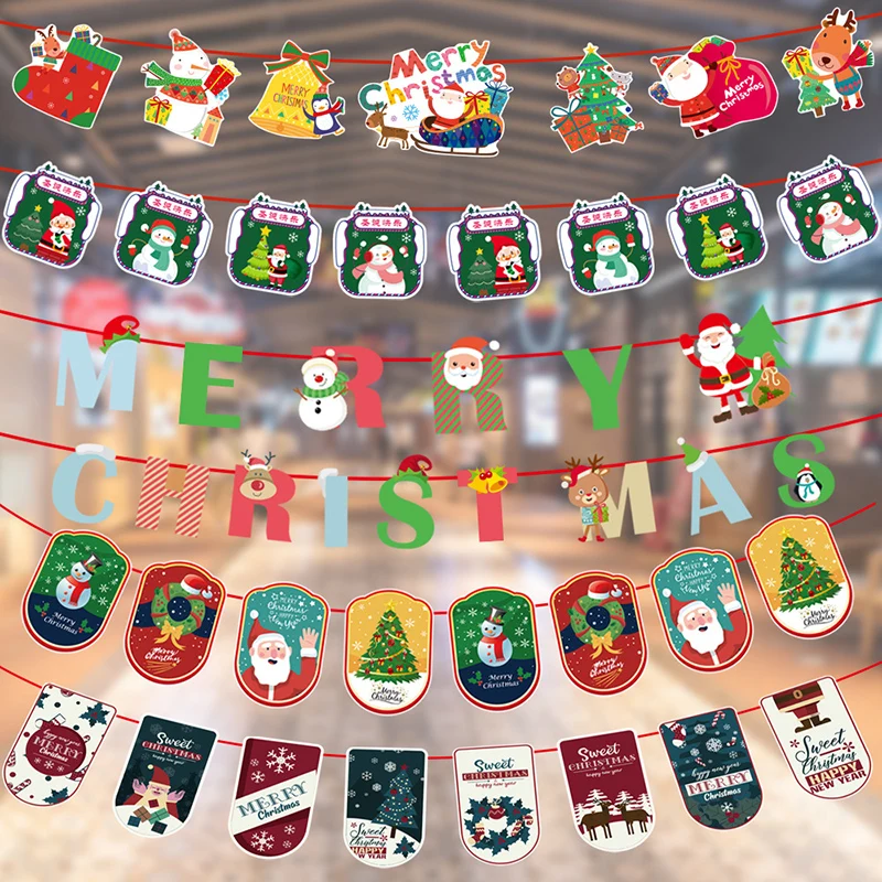 

New Christmas Cartoon Paper Banner New Year Decoration Noel Natal 2022 Decorations Party Mall Banner Scene Decoration