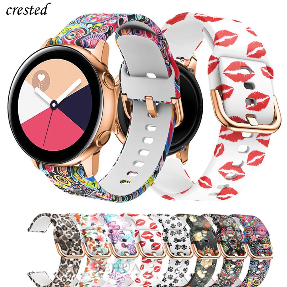 

20mm watch strap for Samsung Galaxy Watch active 2/42mm Gear S2/Sport band Printed silicone bracelet Amazfit bip active2 42 mm