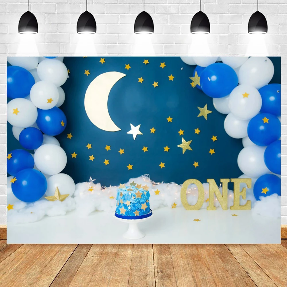 

Фоны для фотосъемки на 1-й День рождения Новорожденный ребенок душ торт разбивать шар Звезда Луна облако мальчик фото фон для детской студии