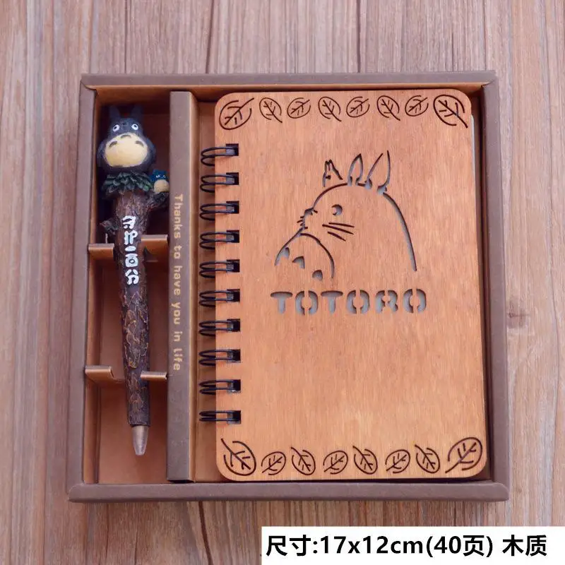 

Notebook Totoro Cute Wooden Stationery Action Figure Diary Notepad Office For School Supplies Books With Pen Set Children Gift