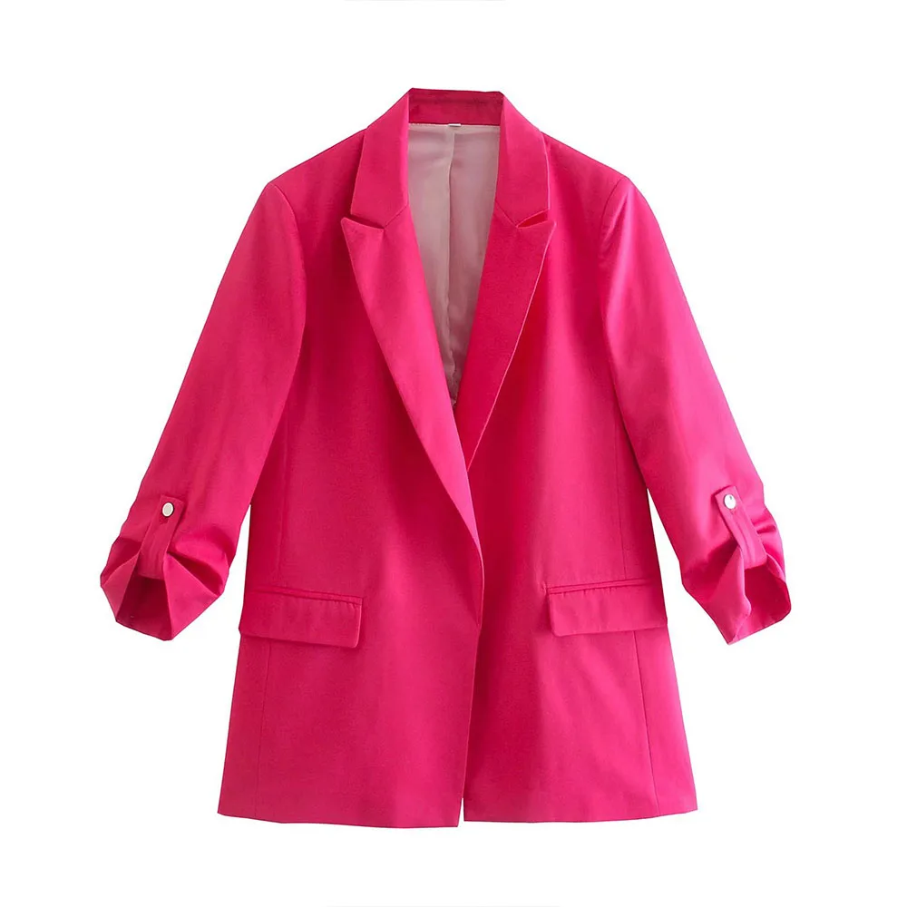 

Женский блейзер без пуговиц Za, повседневный винтажный блейзер с длинным рукавом и карманами, шикарная верхняя одежда, осень 2021