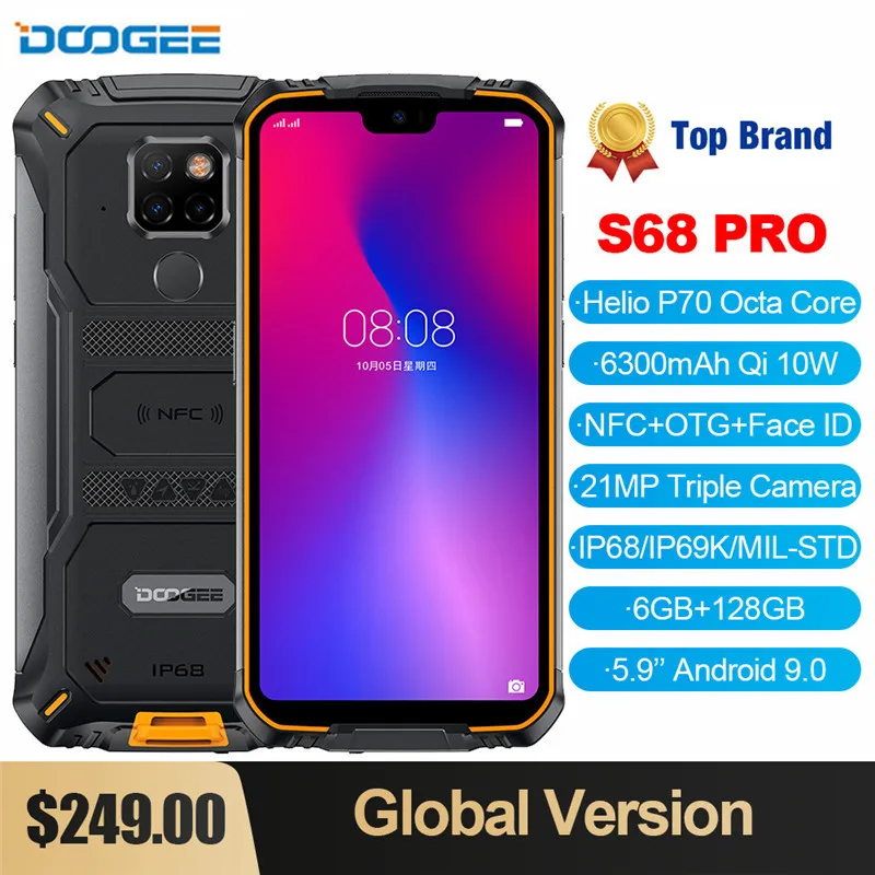 Смартфон DOOGEE S68 Pro защищенный IP68 6 + 128 ГБ NFC 6300 мА ч 12 В 2 А 5 9 дюйма|Смартфоны| |