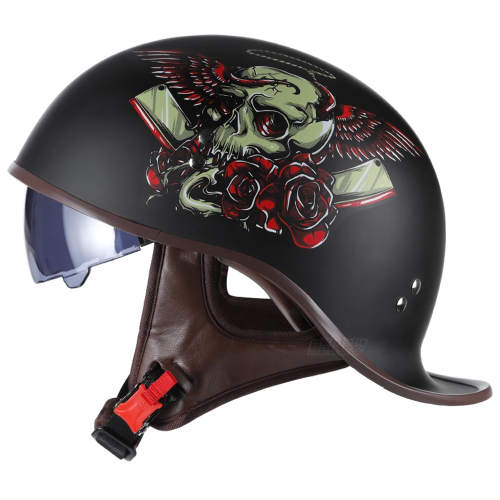 

Red Retro Unisex Motorcycle Vintage Helmet Open Face Moto Scooter Casco Motocross Biker Motorbike Racing Riding Helmet With Men