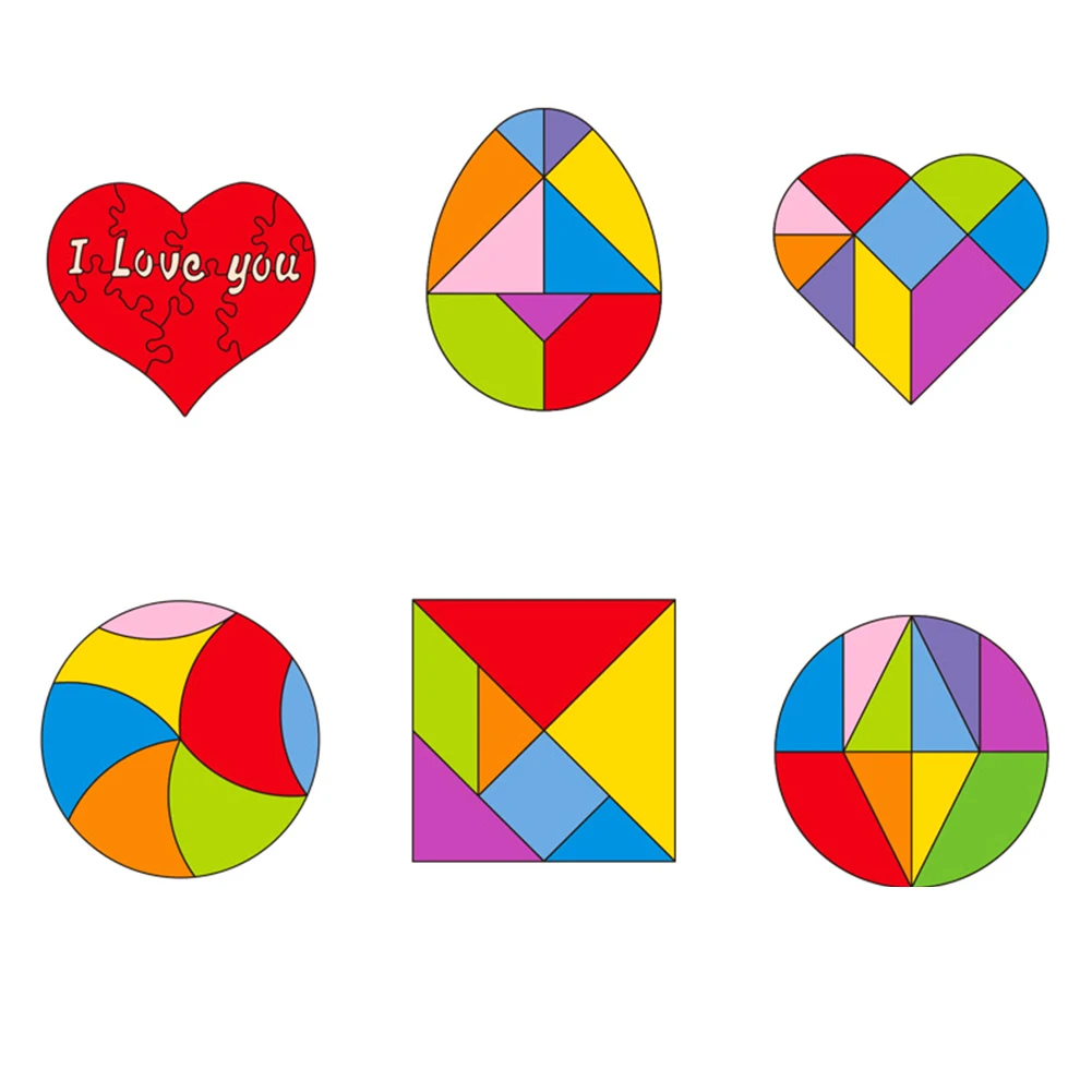 Kids Wooden Colorful Tangram Jigsaw Puzzles DIY Intelligence Develop Toy Early Learn Educational Toys For Baby infant