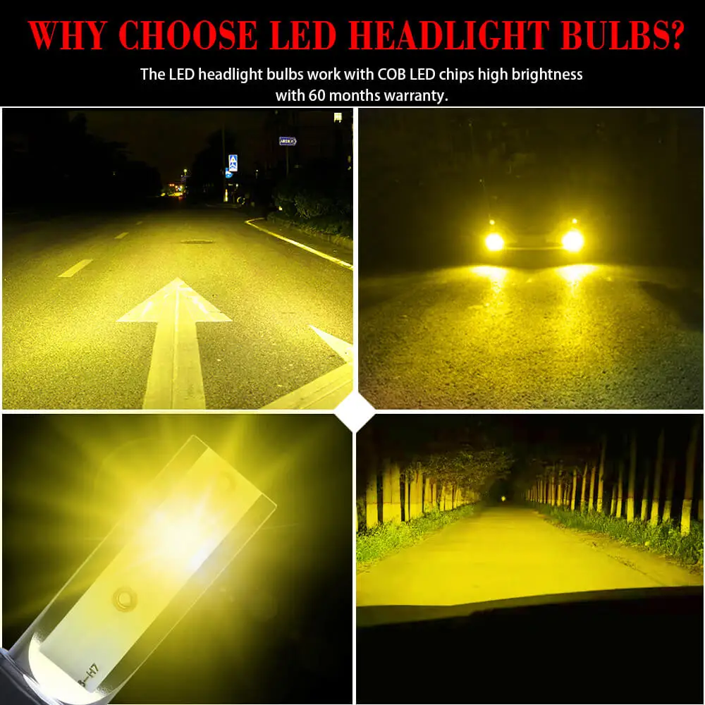 2 шт. 3000K желтая Автомобильная противотуманная фара H7 светодиодный H4 H11 H1 9012 9005 HB3