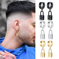 huggie padlock hoop earrings for men metallic stainless steel lock drop earing in golden unisex jewelry