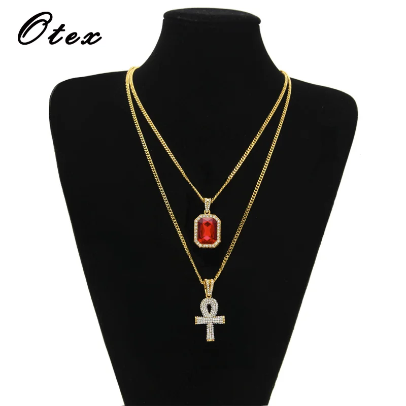 Iced Циркон Стразы крест ожерелье набор Золото Серебро Медь Материал Bling CZ Ключ к