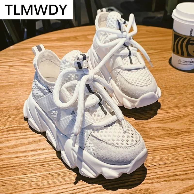 

2021 Fashion Women's Shoes Comfortable Breathable Mesh Casual Shoes Autumn Woman Solid Color Lace-up Non-slip Platform Sneakers