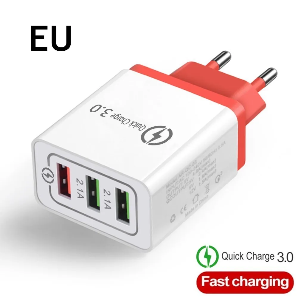 USB зарядное устройство EU/US вилка Быстрая зарядка 3,0 быстрое зарядное устройство настенное зарядное устройство для iphone 6 7 8 9 10 11 X samsung Xiaomi huawei зарядное устройство для телефона - Тип штекера: EU  Red