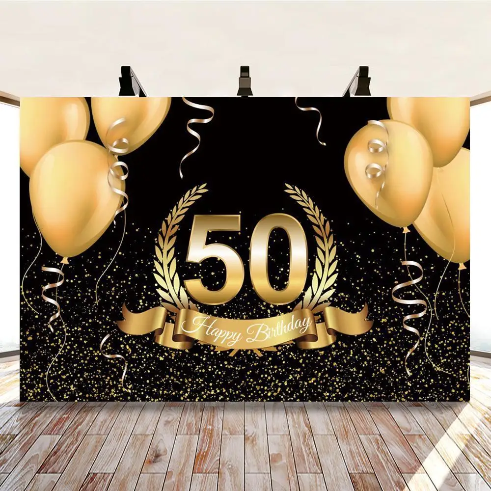 

50th Birthday Golden Balloon Custom Photography Backdrop Vinyl Photographic Background For Photo Studio Photophone Photocall