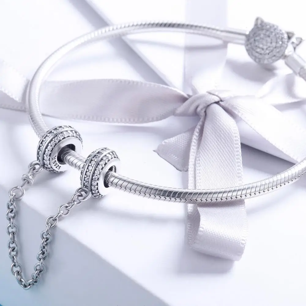 Подходит к оригинальному браслету Pandora 925 пробы серебро белый циркон безопасная