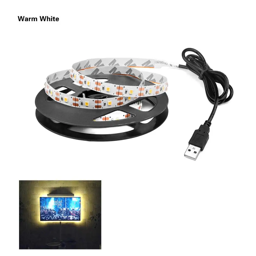 Тёплый белый 5 в RGB светодиодный ленточная Лента USB RGB светодиодный светильник для ТВ ПОДСВЕТКА рабочего кабинета фон 2835SMD светодиодный Диод 1 м/2 м/3M/4M/5 м светильник - Испускаемый цвет: Тёплый белый