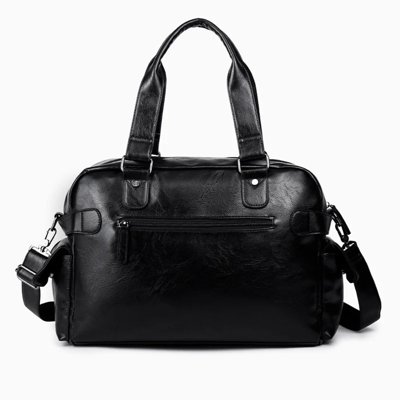 구매 남성용 대용량 핸드백 여행 휴대용 더플 백 방수 부드러운 가죽 PU 숄더 크로스 바디 체육관 탑승 가방 유행