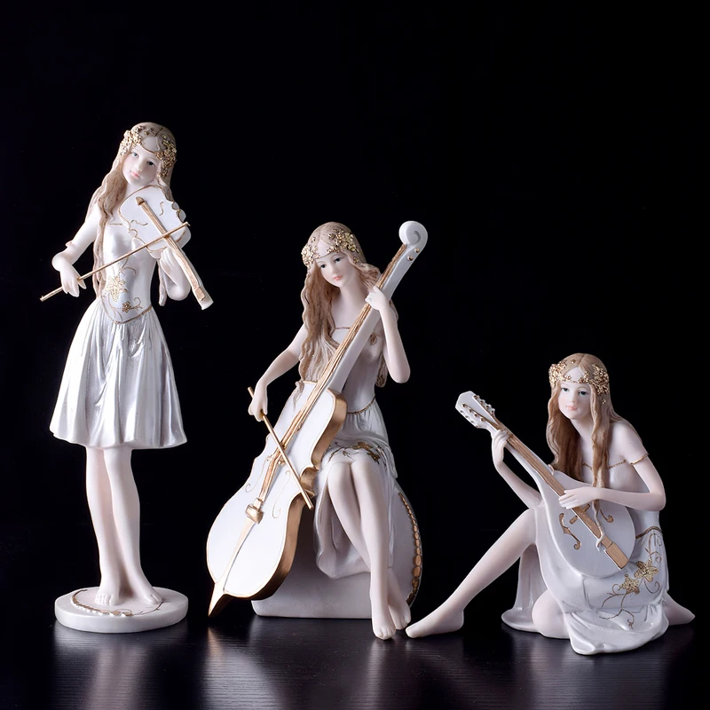 

European Beauty Playing Music Girl Piano Decoration for Cello Players fairy garden miniatures figurines living room home decor