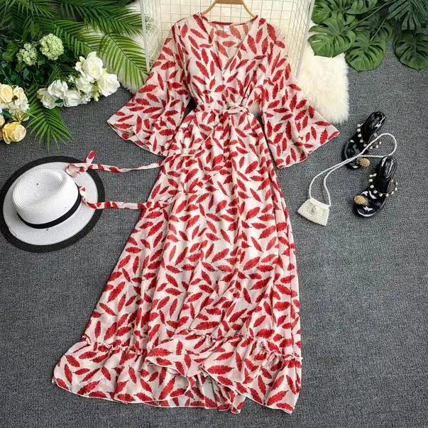 Женское длинное платье в пляжном стиле платье-трапеция с богемным принтом