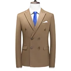 Блейзер мужской двубортный, приталенный деловой Блейзер, повседневный пиджак цвета хаки, фиолетового, желтого, серого, розового, Королевского синего, белого цветов