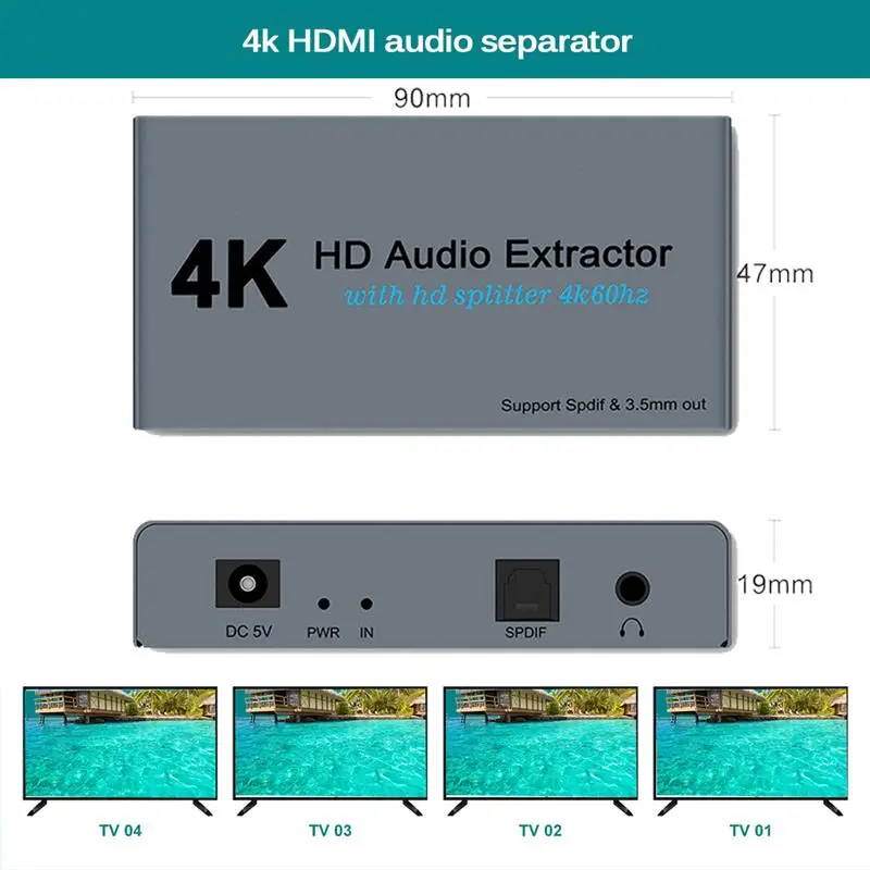 AOZBZ HDMI совместимый сплиттер 3 5 мм SPDIF аудио экстрактор 4k HD переключатель 60 Гц для